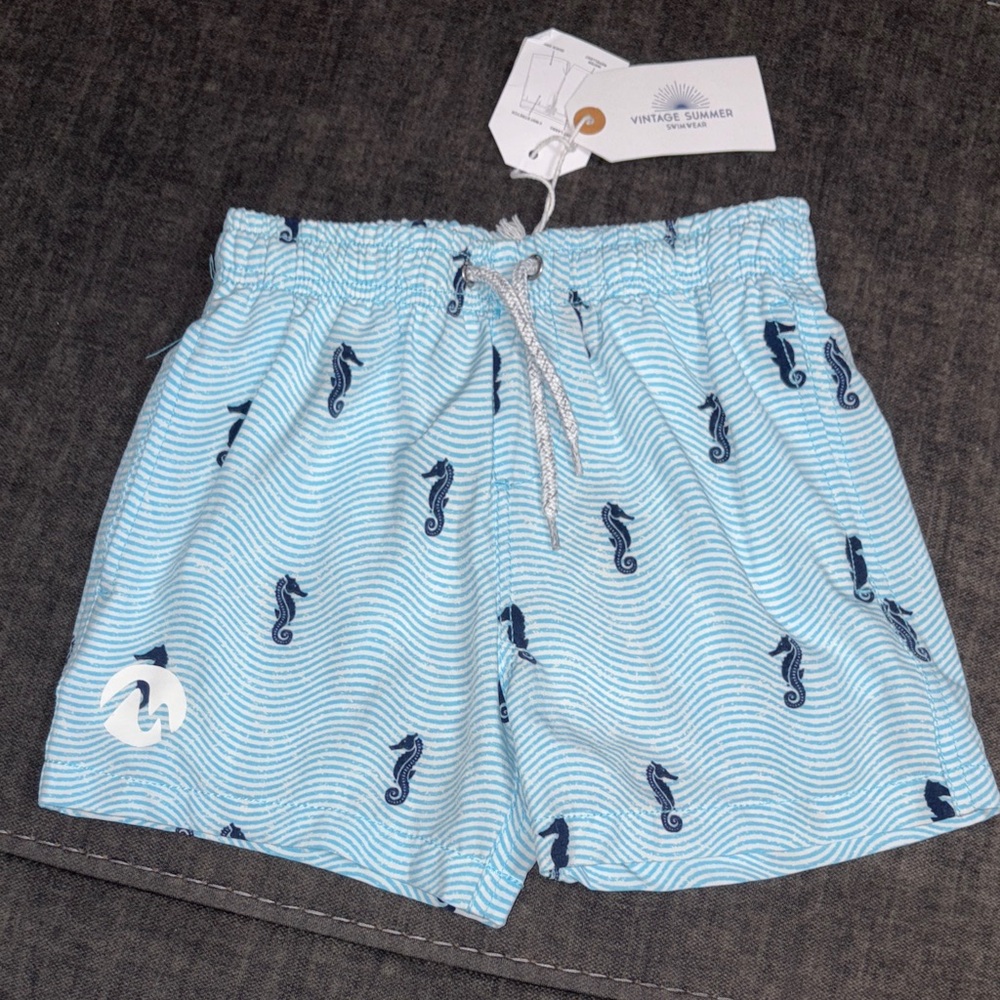 Boys Blue Seahorse Swim Shorts - Size 5/6